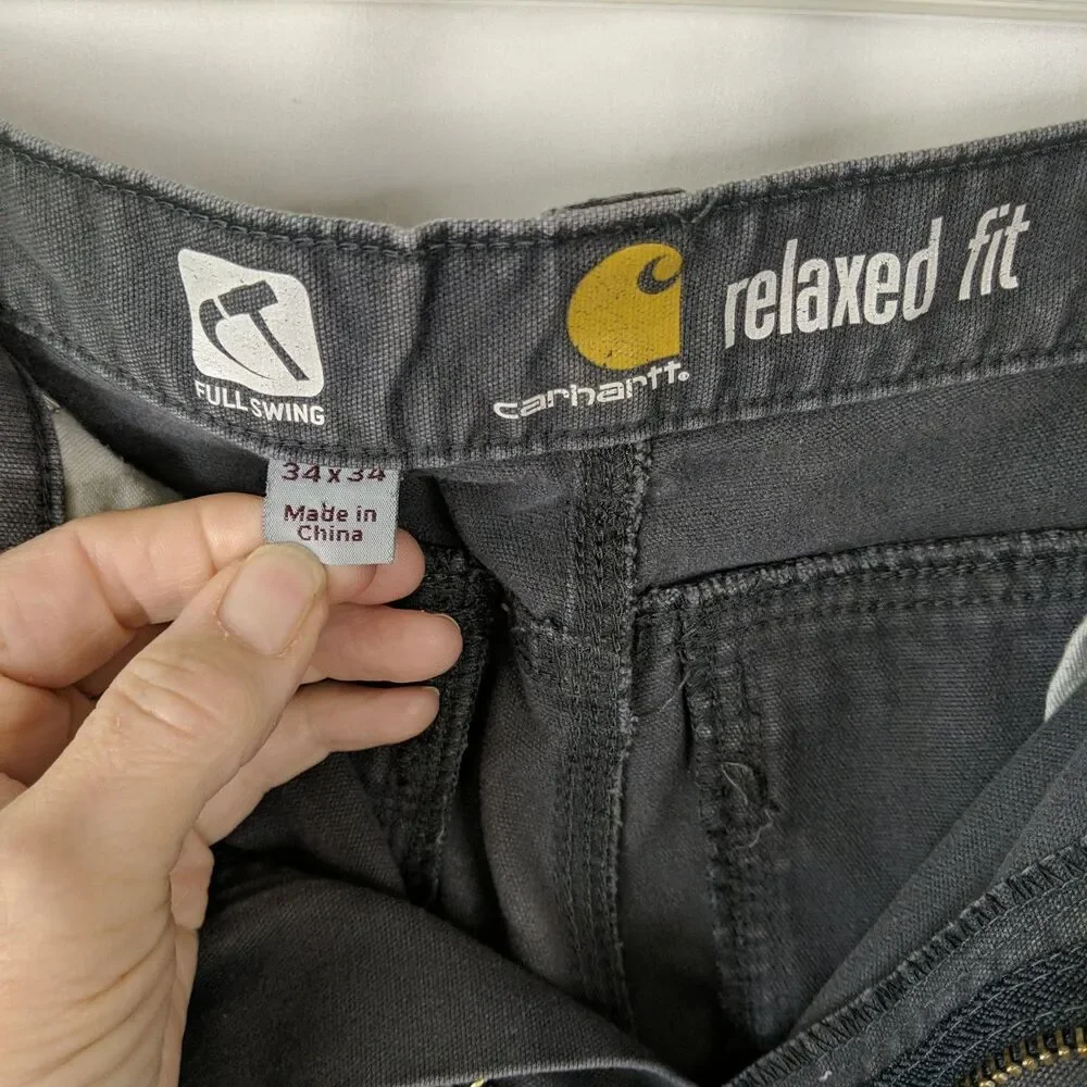 Carhartt Gray Relaxed Fit Cargo Pants Workwear Distressed Men Size 34 Full Swing